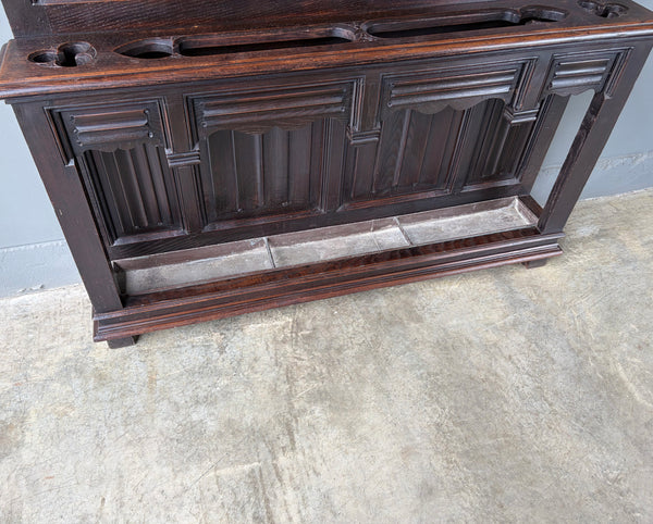 Antique French Gothic Hall Tree/Hall Stand/Coat/Hat Rack in Solid Chestnut Wood