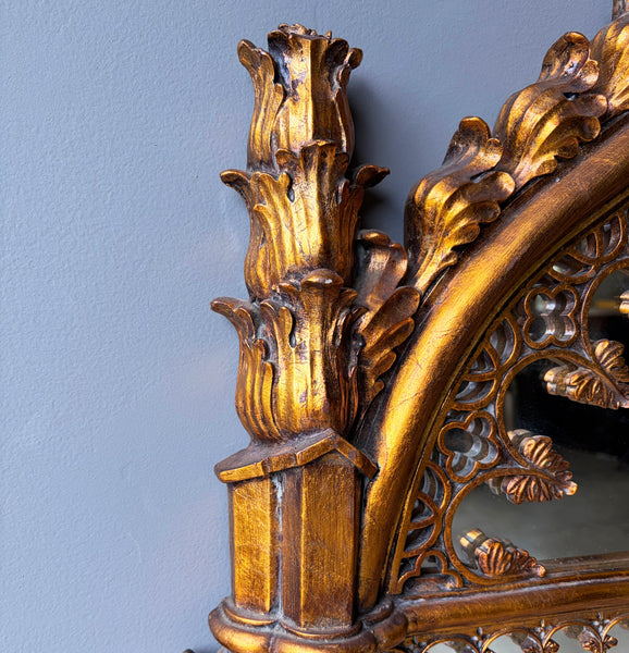 56" Tall French Gothic Revival Reproduction Gilded Wall/Hanging Mirror