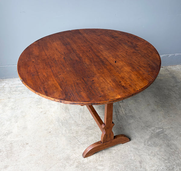 XL Antique French Solid Oak and Pine Rustic Wood Wine Tasting Table w/Tilt Top