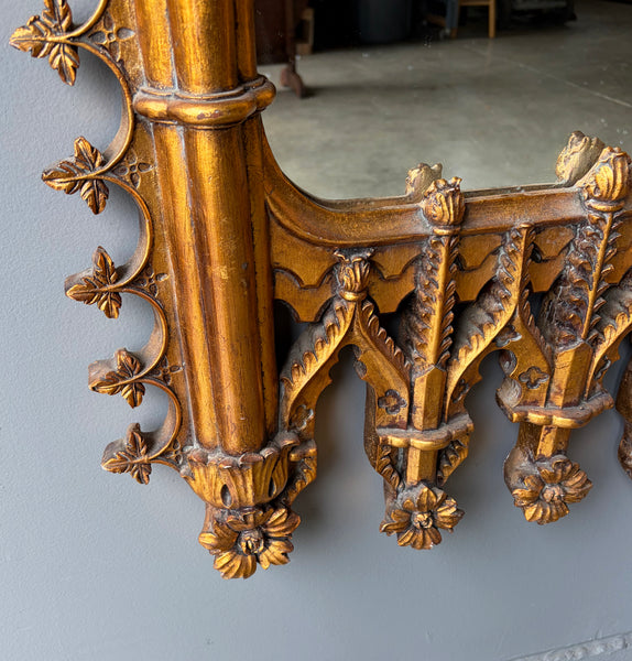 56" Tall French Gothic Revival Reproduction Gilded Wall/Hanging Mirror