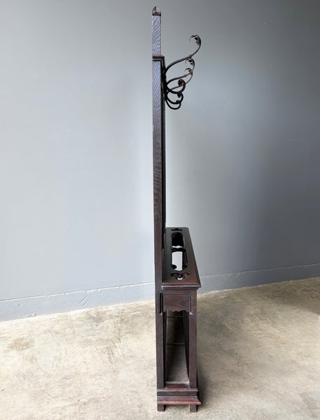 Antique French Gothic Hall Tree/Hall Stand/Coat/Hat Rack in Solid Chestnut Wood