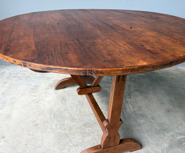 XL Antique French Solid Oak and Pine Rustic Wood Wine Tasting Table w/Tilt Top
