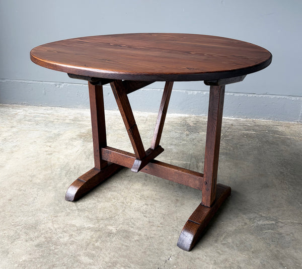 Antique French Solid Oak and Pine Rustic Wood Wine Tasting Table with Tilt Top