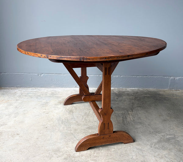 XL Antique French Solid Oak and Pine Rustic Wood Wine Tasting Table w/Tilt Top