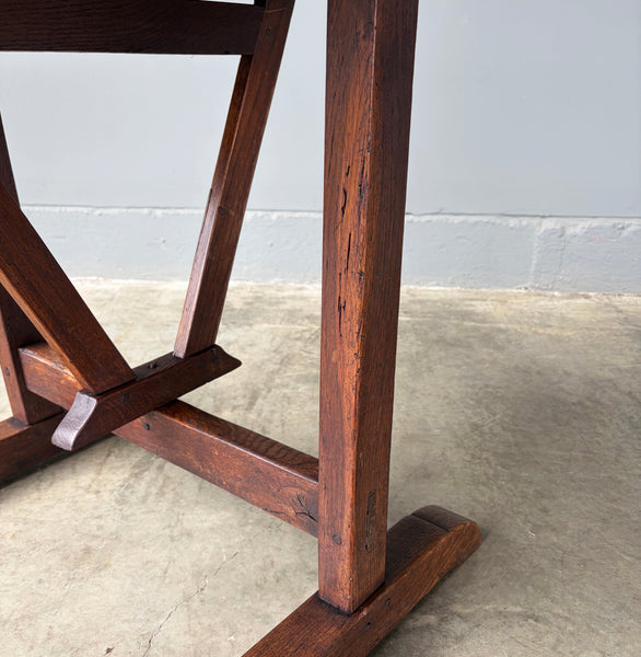 Antique French Solid Oak and Pine Rustic Wood Wine Tasting Table with Tilt Top