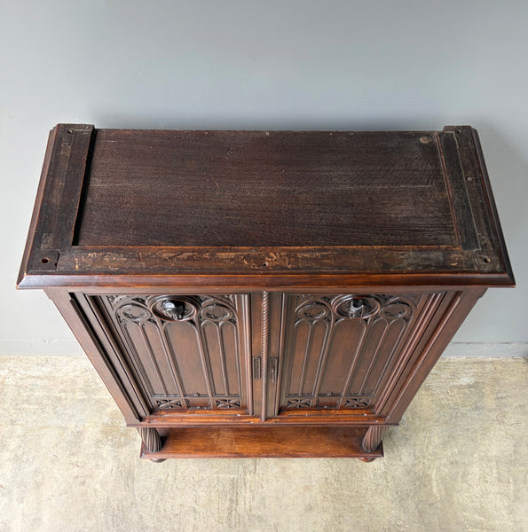 Large Antique French Gothic Revival Cabinet Highly Carved in Walnut Wood