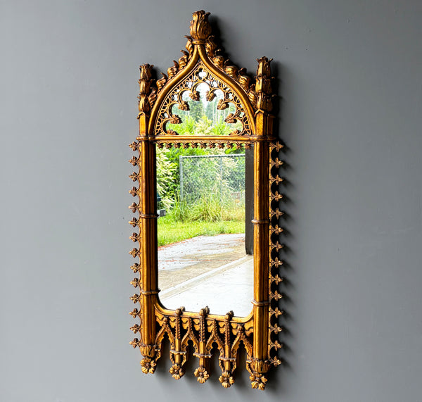 56" Tall French Gothic Revival Reproduction Gilded Wall/Hanging Mirror