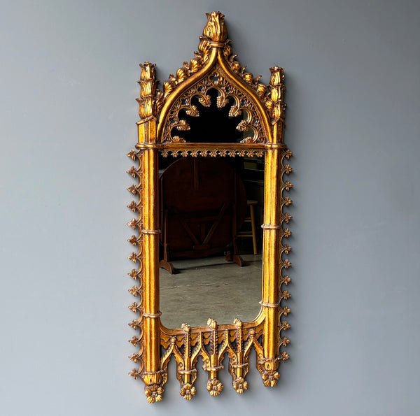 56" Tall French Gothic Revival Reproduction Gilded Wall/Hanging Mirror