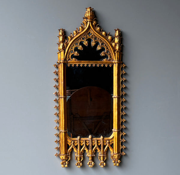 56" Tall French Gothic Revival Reproduction Gilded Wall/Hanging Mirror