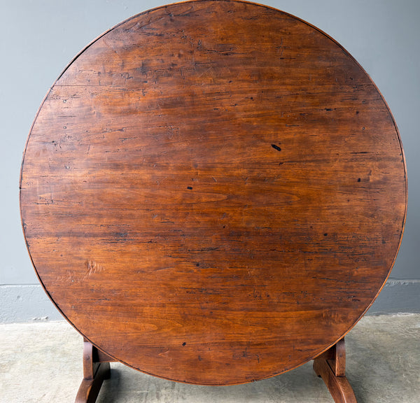 XL Antique French Solid Oak and Pine Rustic Wood Wine Tasting Table w/Tilt Top