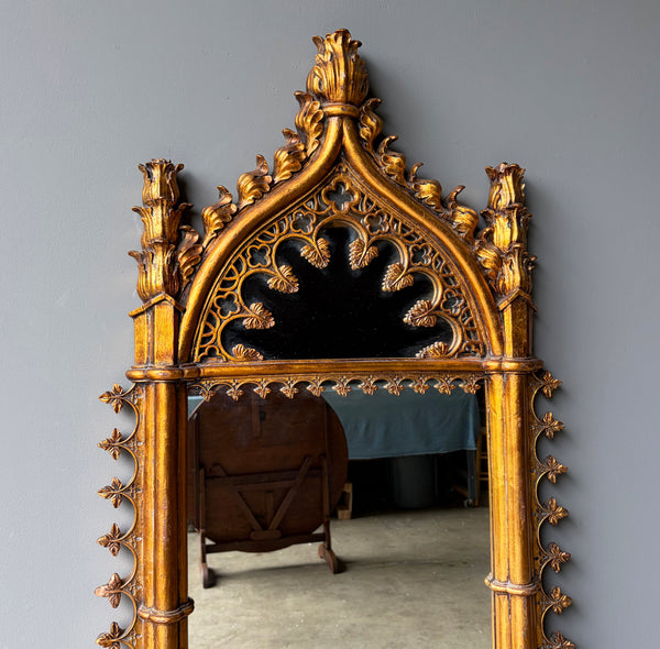 56" Tall French Gothic Revival Reproduction Gilded Wall/Hanging Mirror