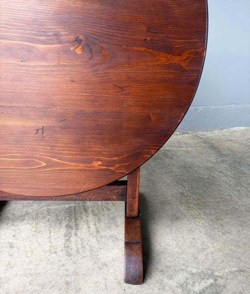 Antique French Solid Oak and Pine Rustic Wood Wine Tasting Table with Tilt Top