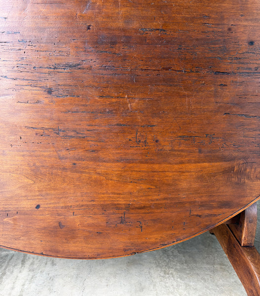 XL Antique French Solid Oak and Pine Rustic Wood Wine Tasting Table w/Tilt Top