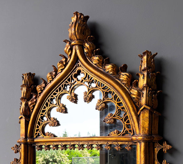 56" Tall French Gothic Revival Reproduction Gilded Wall/Hanging Mirror