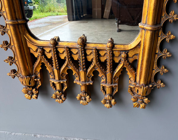56" Tall French Gothic Revival Reproduction Gilded Wall/Hanging Mirror