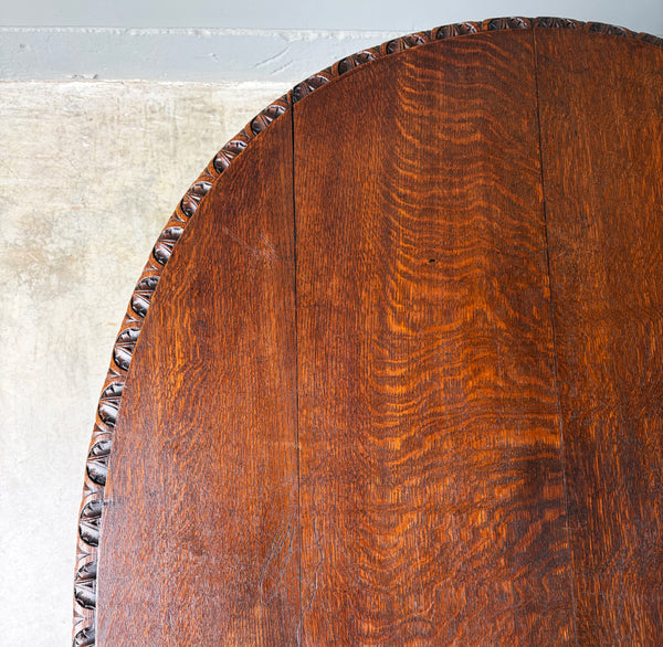 Antique French Dining Table in Solid Oak Wood with Highly Carved Base