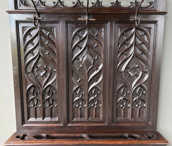 Antique French Gothic Hall Tree/Hall Stand/Coat/Hat Rack in Solid Chestnut Wood