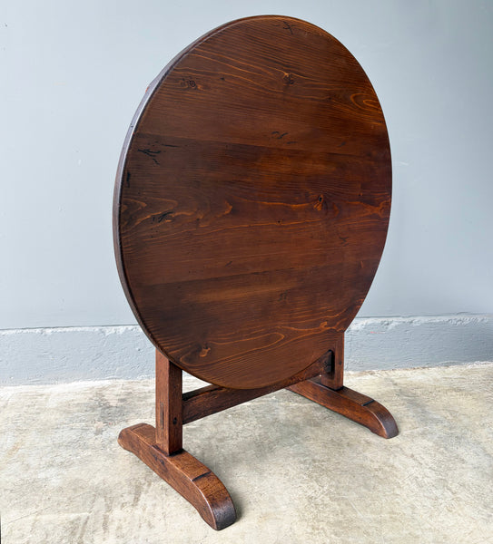 Antique French Solid Oak and Pine Rustic Wood Wine Tasting Table with Tilt Top