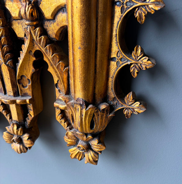 56" Tall French Gothic Revival Reproduction Gilded Wall/Hanging Mirror