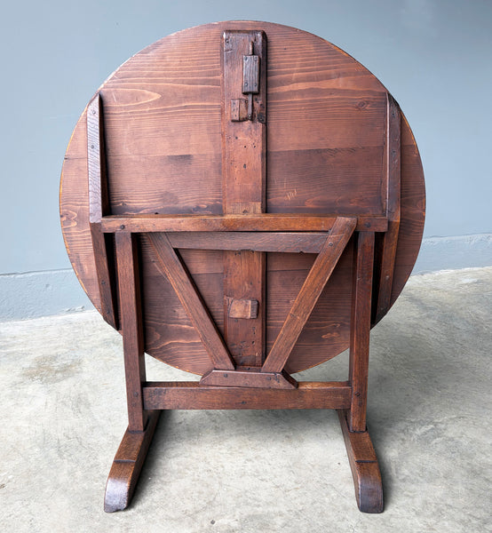 Antique French Solid Oak and Pine Rustic Wood Wine Tasting Table with Tilt Top