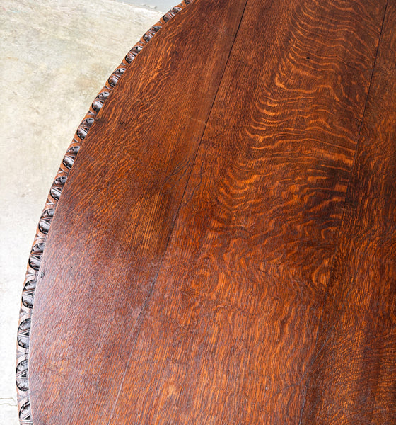 Antique French Dining Table in Solid Oak Wood with Highly Carved Base