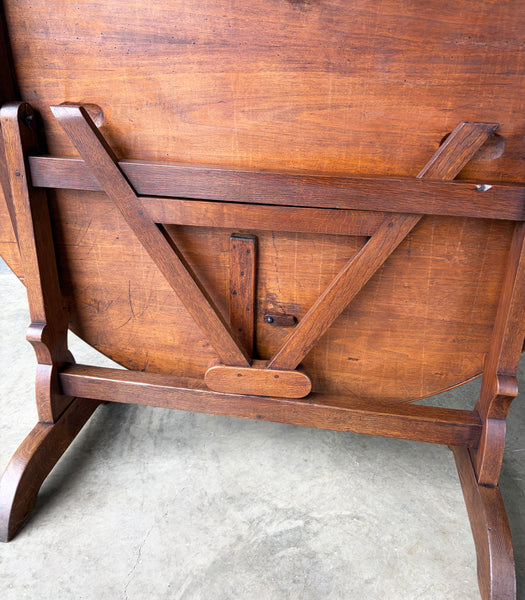 XL Antique French Solid Oak and Pine Rustic Wood Wine Tasting Table w/Tilt Top