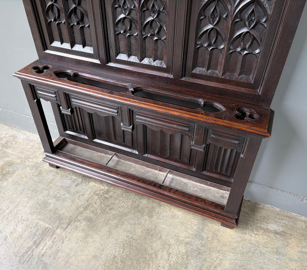 Antique French Gothic Hall Tree/Hall Stand/Coat/Hat Rack in Solid Chestnut Wood