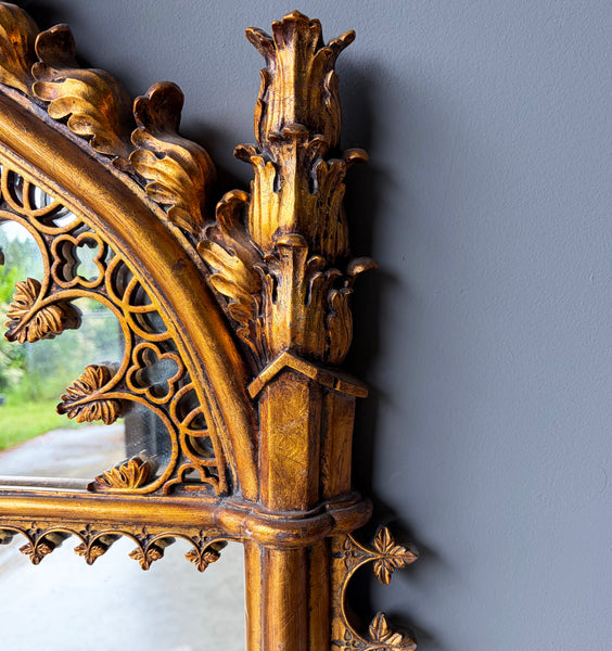 56" Tall French Gothic Revival Reproduction Gilded Wall/Hanging Mirror