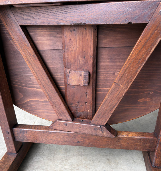 Antique French Solid Oak and Pine Rustic Wood Wine Tasting Table with Tilt Top