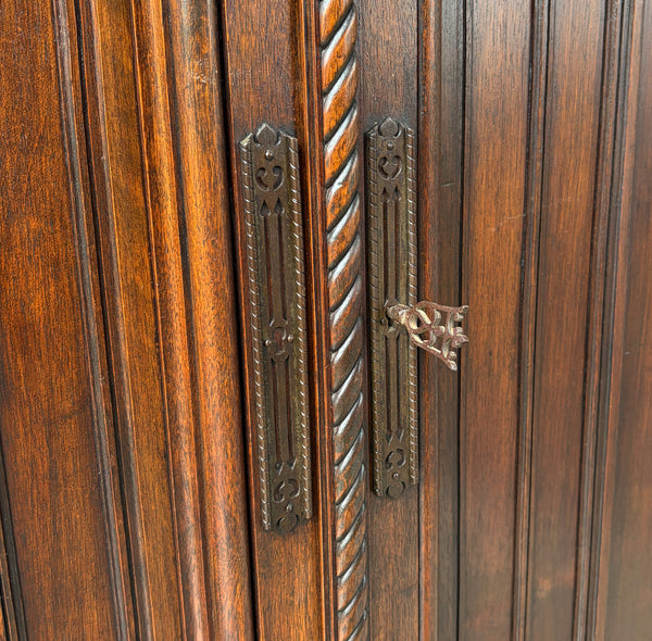 Large Antique French Gothic Revival Cabinet Highly Carved in Walnut Wood