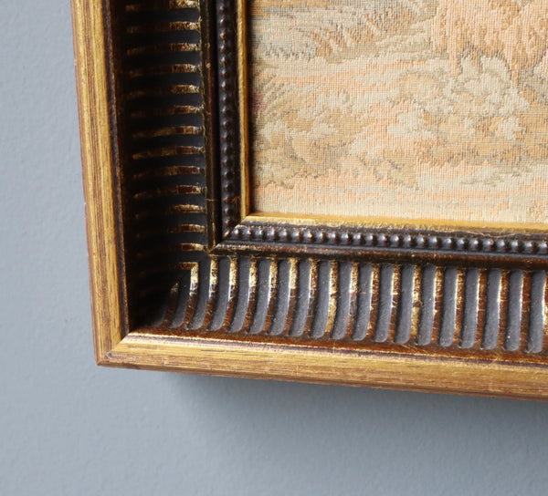 12" Antique French Framed Tapestry of a Courting Scene in Rococo Style