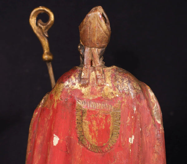 12" Antique Carved/Painted Pine Wood Statue/Sculpture St. Nicholas Late 1800's