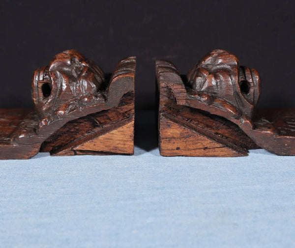 Pair of 8" French Antique Highly Carved Lion Corbels/Trim/Brackets Solid Oak