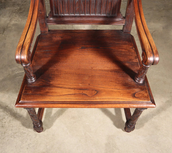 Share French Antique Gothic Revival Chestnut Arm Chair Carved Wood Desk Chair