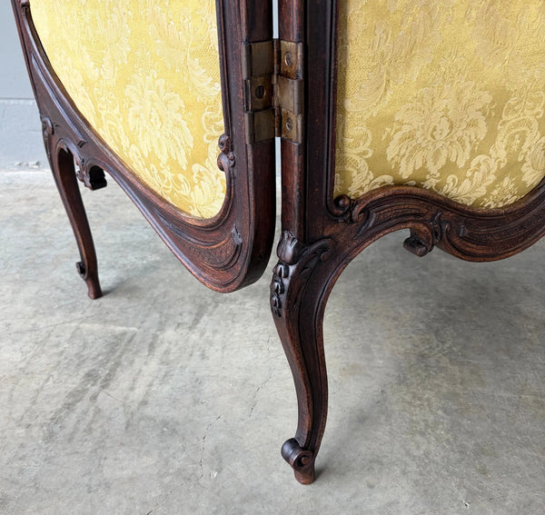 61" Tall Antique French Louis XV Rococo Tri-Fold Screen with Beveled Glass