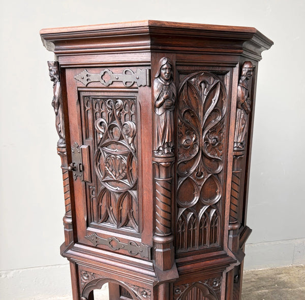 Vintage French Gothic Revival Cabinet/Console/Sideboard, Highly Carved Oak Wood