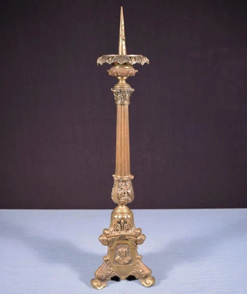27" Antique Bronze Renaissance Revival Church Candlestick Candelabra w/Jesus