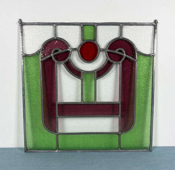 18" Tall Antique French Stained Glass Panel with Leaded Glass, Window, Hanging