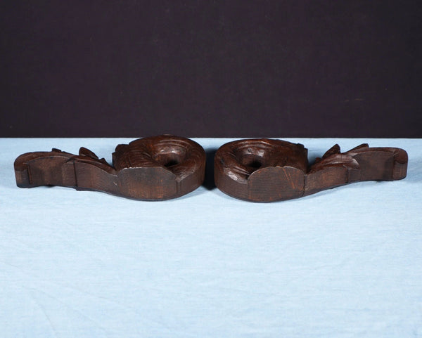 8" Wide Pair of Highly Carved Solid Oak Wood French Trim Pieces Salvage