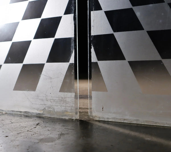 48" Tall Pair of Antique French Etched Glass Windows Frosted Glass with Birds