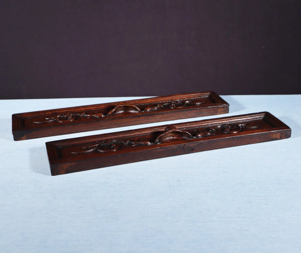 20" Wide Pair of Antique Carved Drawer Panels/Trim in Solid Oak Wood
