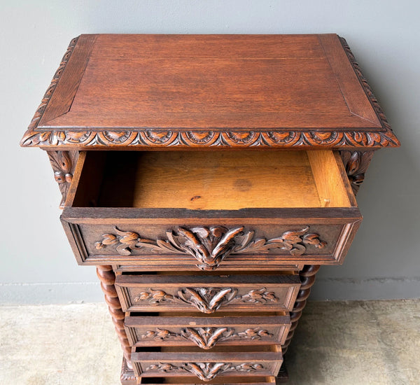French Antique Solid Oak Wood Seven Drawer Lingerie Chest/Dresser