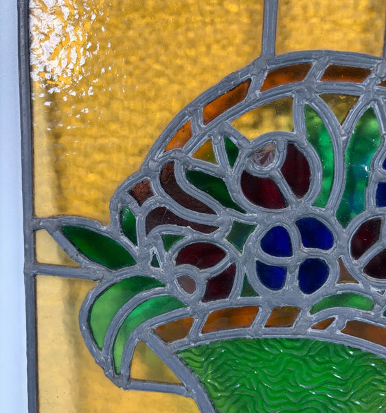 15" Tall Antique French Art Deco Stained/Leaded Glass Panel of Flowers