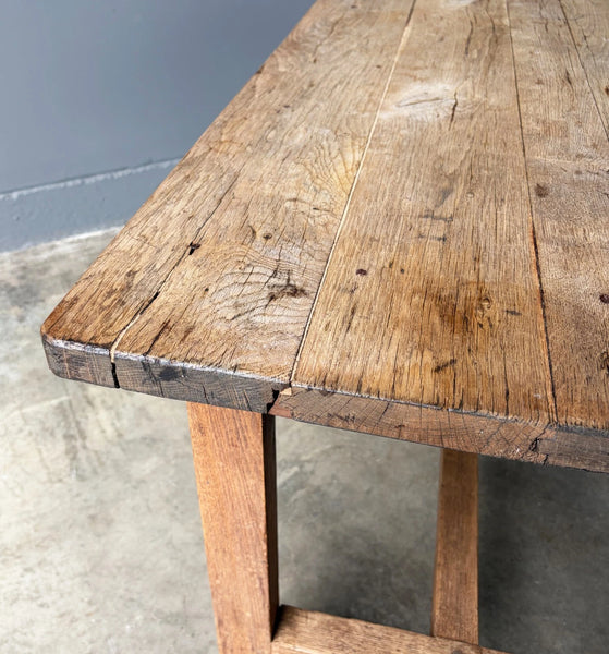 Antique French Rustic Farm Table/Desk in Solid Chestnut Wood