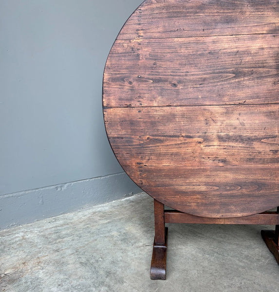 Antique French Solid Oak and Pine Rustic Wood Wine Tasting Table with Tilt Top