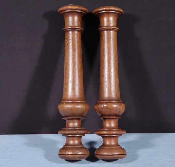 15" Tall Pair of French Antique Solid Walnut Wood Posts/Pillars/Trim Salvage