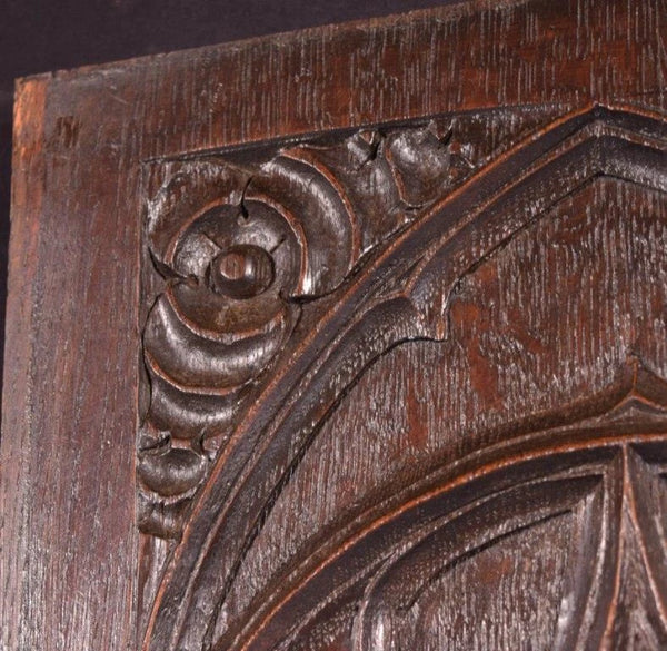 31" Tall French Antique Gothic Revival Panel in Solid Oak Wood Salvage