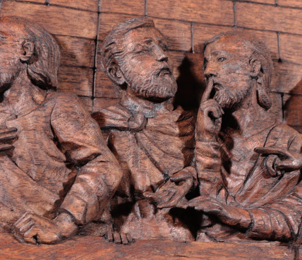 Large Vintage Highly Carved Panel of Jesus and 12 Disciples "The Last Supper"