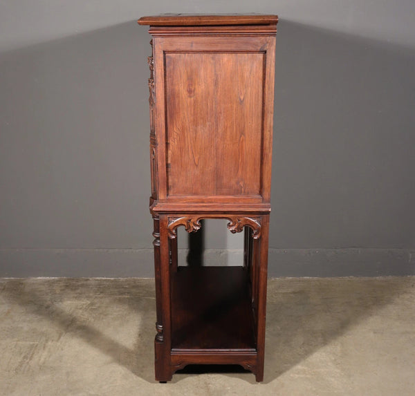 Antique French Gothic Revival Cabinet/Bar Cabinet in Highly Carved Chestnut Wood