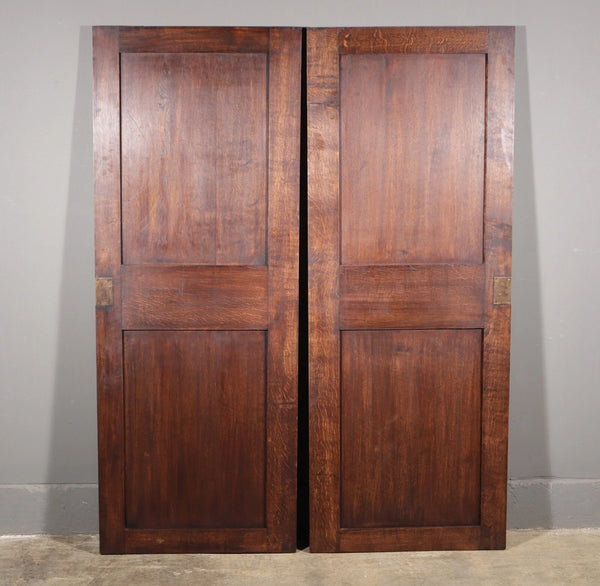 64" Tall Pair of French Antique Neo Gothic Cabinet Doors Solid Oak Wood